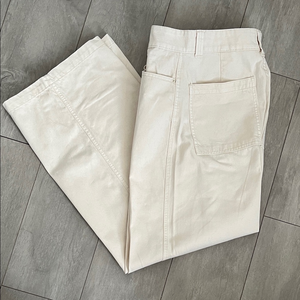 Weworewhat Nwot Cream Wide-Leg Utility High Waist Denim Jeans, Size 30
